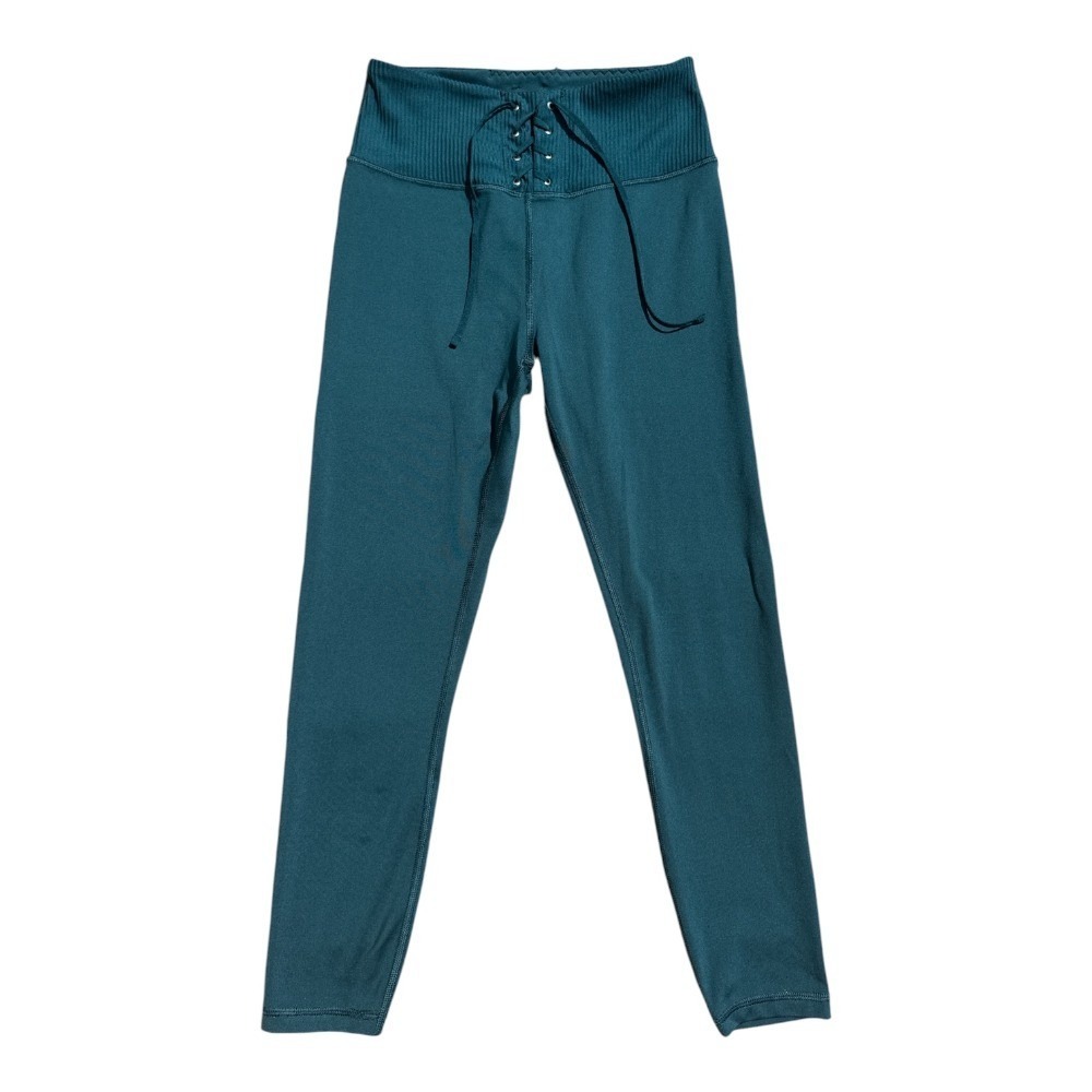 Victorias Secret On Point Flow Leggings Teal Corset High Waist Ribbed Small Gym